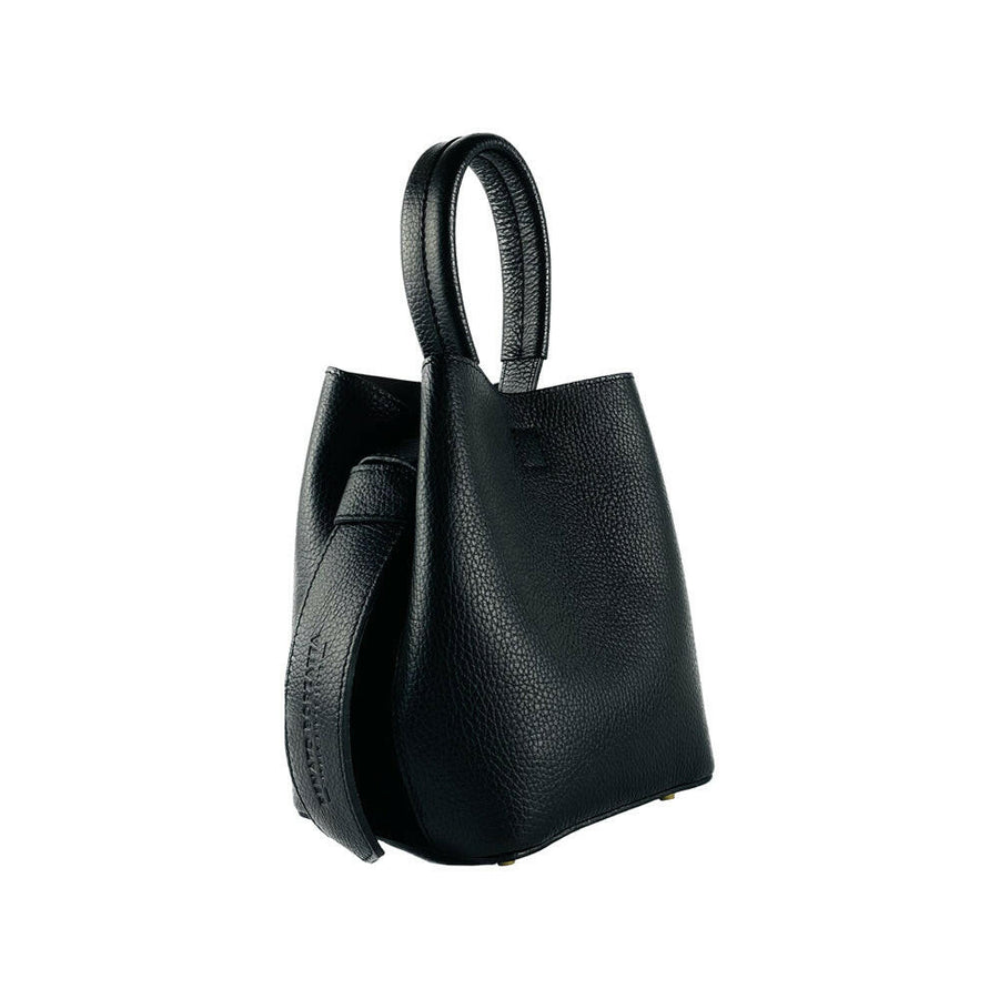 RB1006A | Bucket Bag with Clutch. Shoulder bag with shiny gold metal lobster clasp attachments - Black color-0