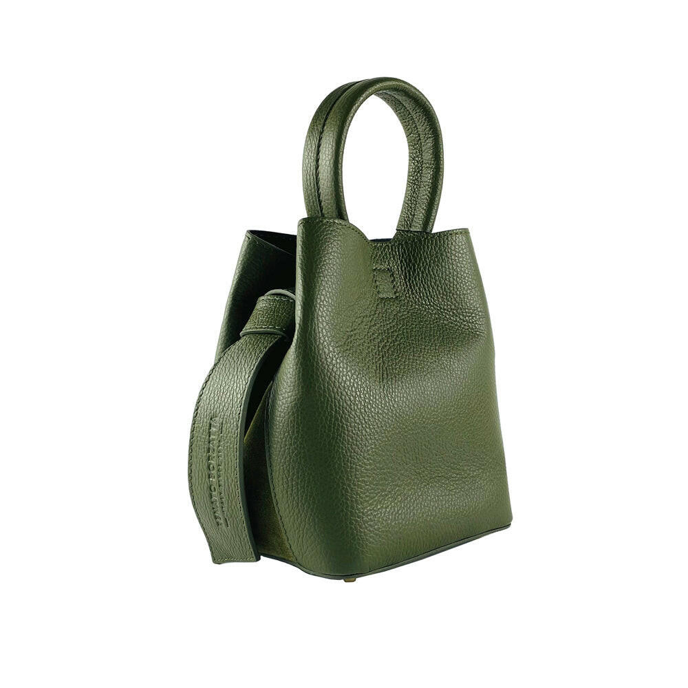 RB1006E | Bucket Bag with Clutch Shoulder bag with shiny gold metal lobster clasp attachments - Green color -0