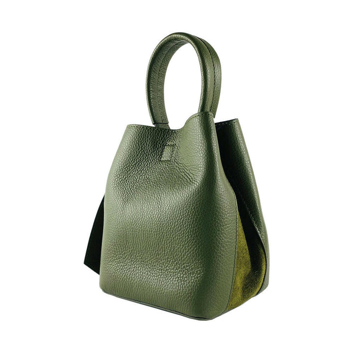 RB1006E | Bucket Bag with Clutch Shoulder bag with shiny gold metal lobster clasp attachments - Green color -2