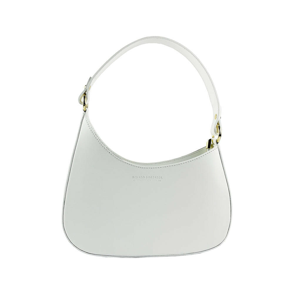 RB1013W | Women's shoulder bag and removable shoulder strap in Genuine Leather Made in Italy. Attachments with shiny gold metal snap hooks - White color - Dimensions: 28 x 6 x 25 + 12 cm (handle)-1