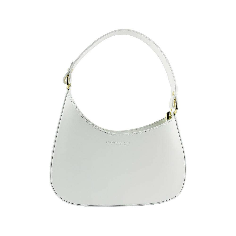 RB1013W | Women's shoulder bag and removable shoulder strap in Genuine Leather Made in Italy. Attachments with shiny gold metal snap hooks - White color - Dimensions: 28 x 6 x 25 + 12 cm (handle)