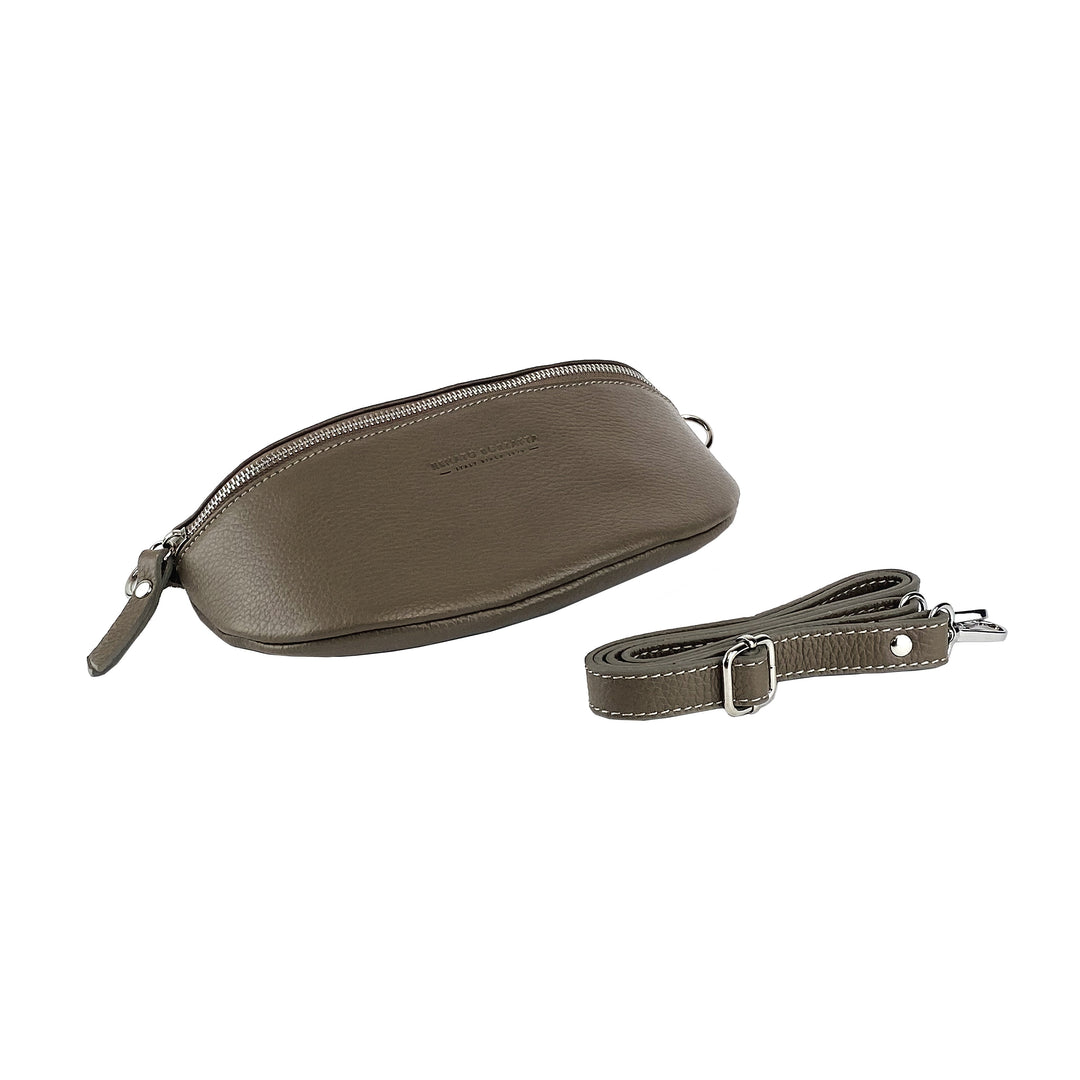 RB1015AQ | Waist bag with removable shoulder strap. Attachments with shiny nickel metal snap hooks - Taupe color -0