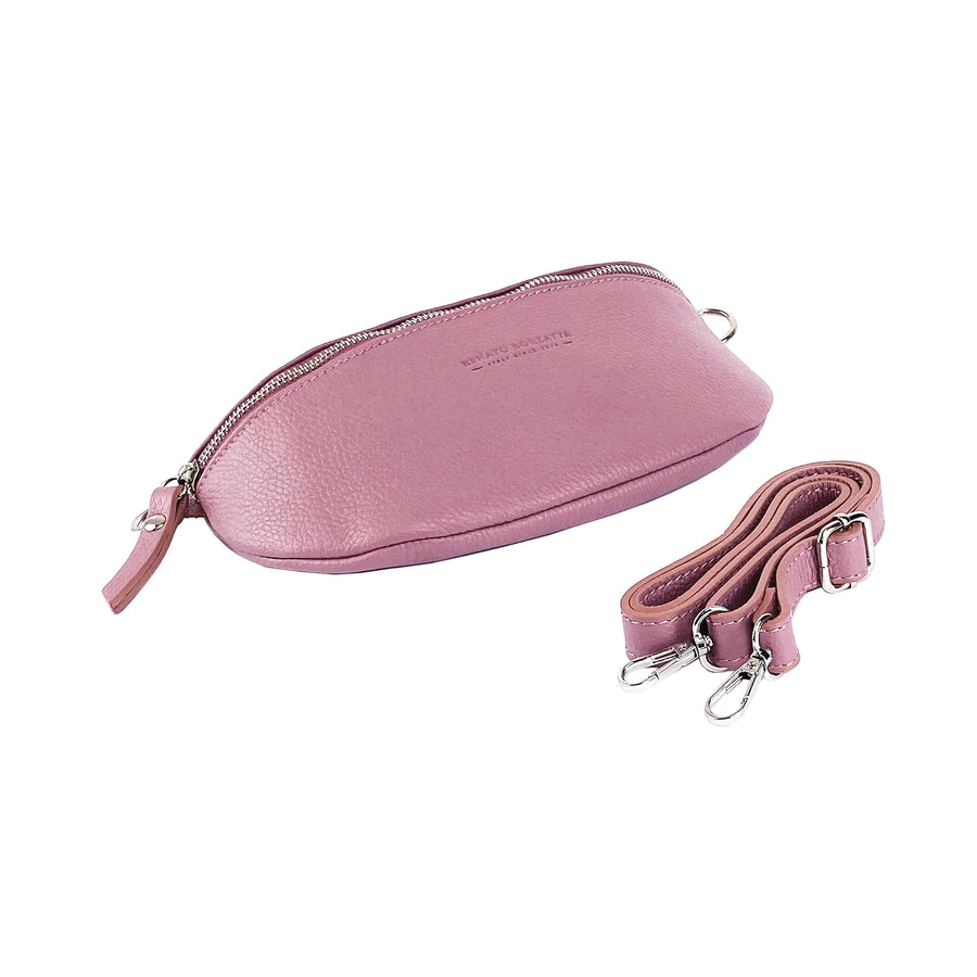 RB1015AZ | Waist bag with removable shoulder strap. Attachments with shiny nickel metal snap hooks - Antique pink color-0