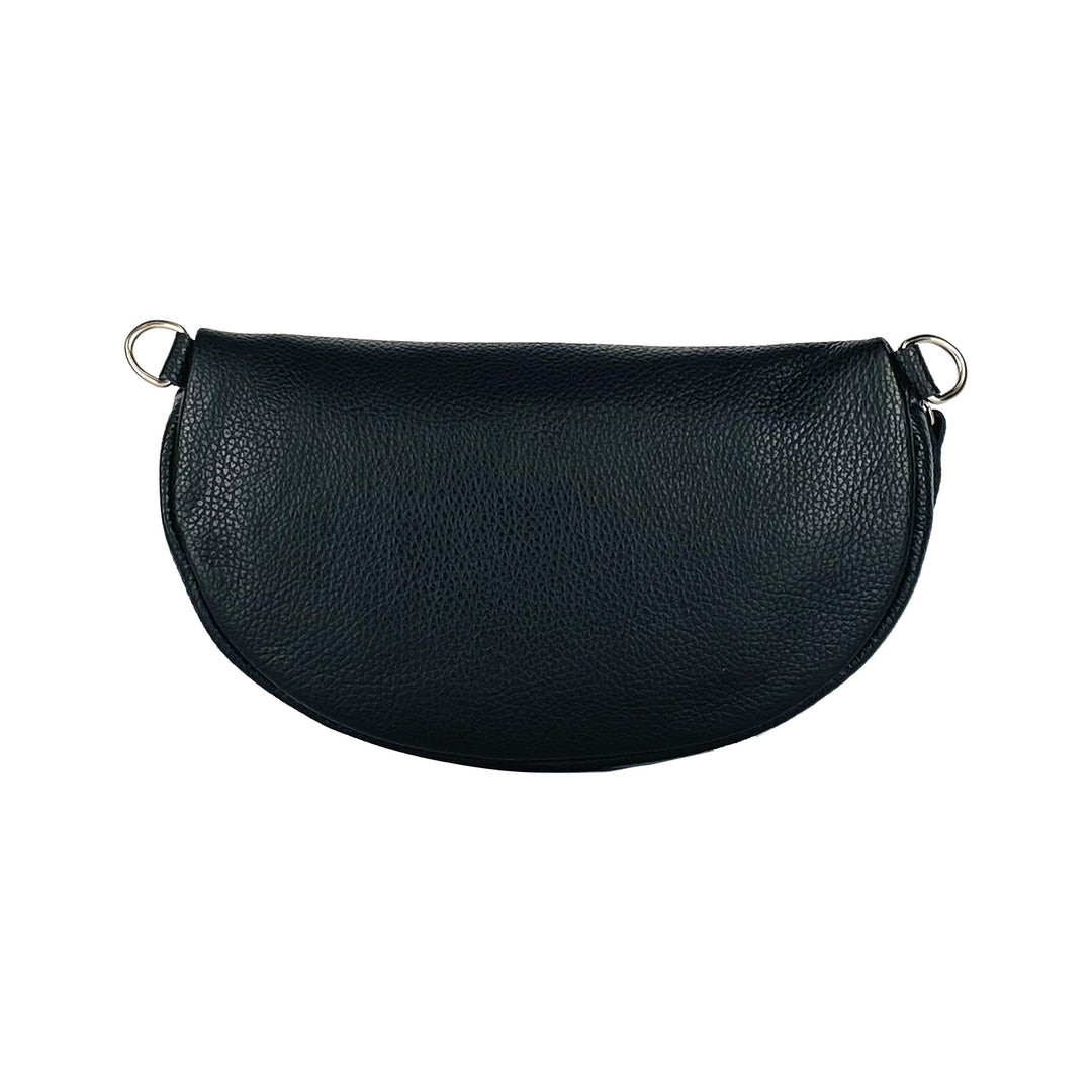 RB1015A | Waist bag with removable shoulder strap in Genuine Leather  Attachments with shiny nickel metal snap hooks - Black color-2