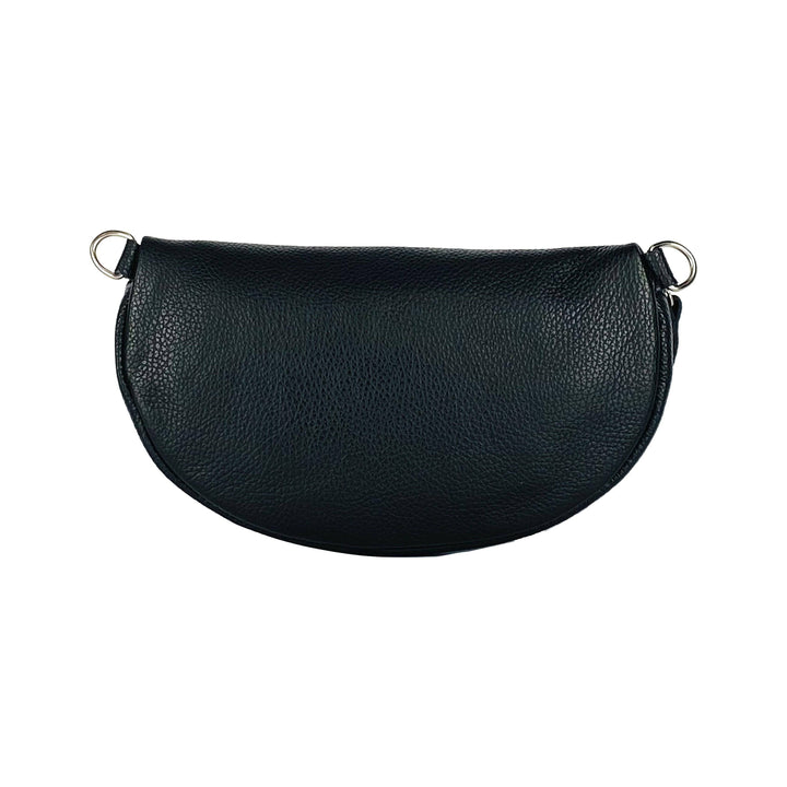 RB1015A | Waist bag with removable shoulder strap in Genuine Leather  Attachments with shiny nickel metal snap hooks - Black color