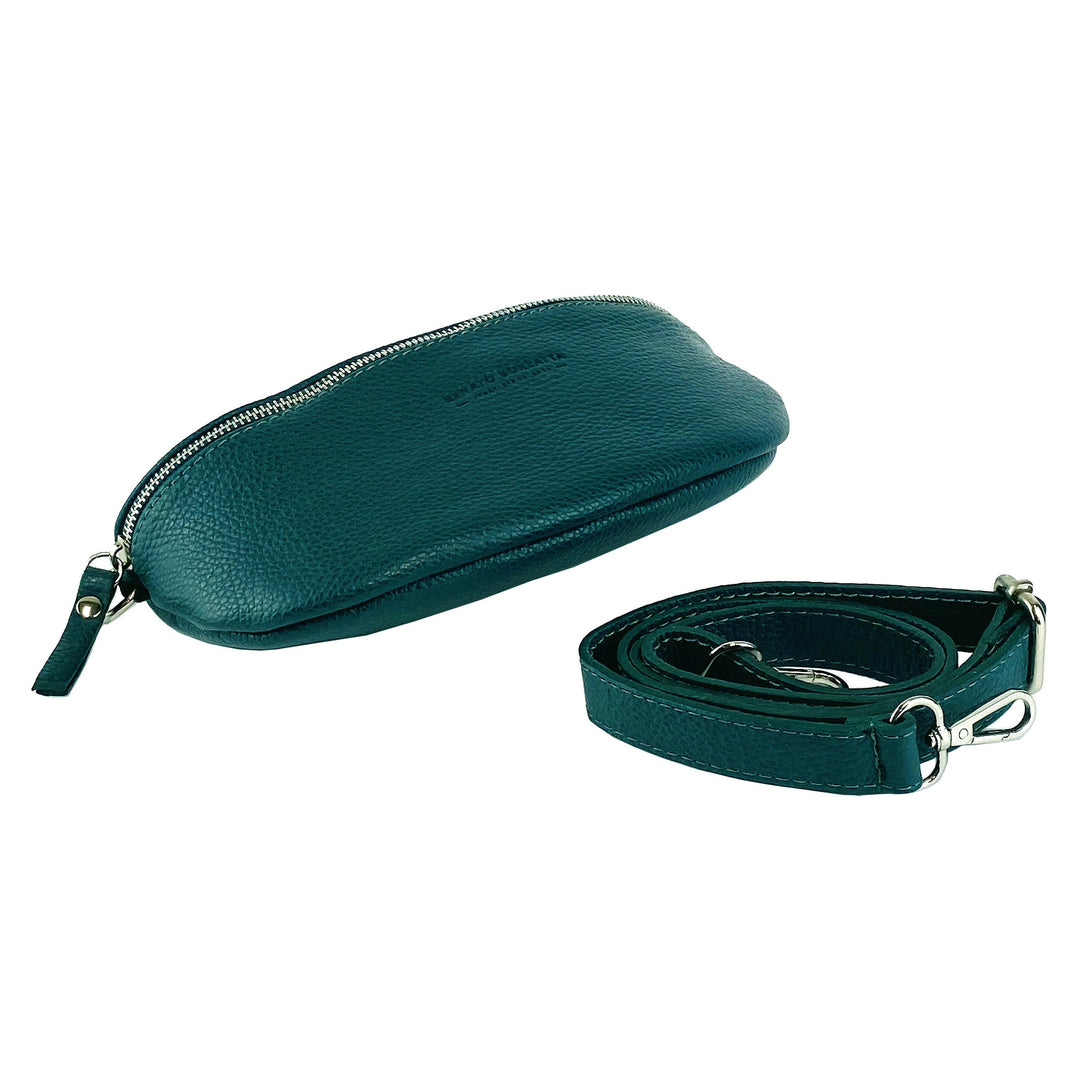 RB1015BZ | Waist bag with removable shoulder strap. Attachments with shiny nickel metal snap hooks - Teal color -0