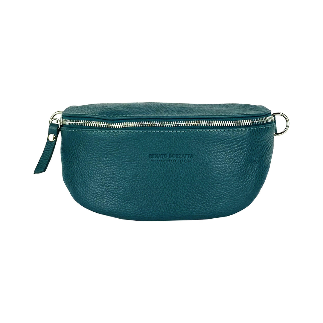 RB1015BZ | Waist bag with removable shoulder strap. Attachments with shiny nickel metal snap hooks - Teal color -1