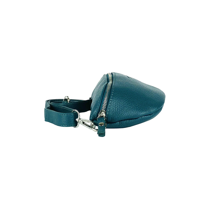 RB1015BZ | Waist bag with removable shoulder strap. Attachments with shiny nickel metal snap hooks - Teal color -5