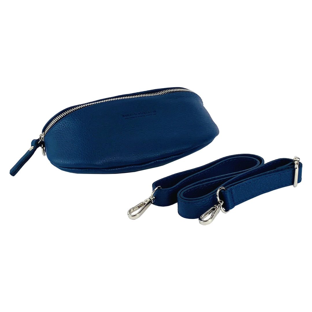 RB1015D | Waist bag with removable shoulder strap. Attachments with shiny nickel metal snap hooks - Blue color-0