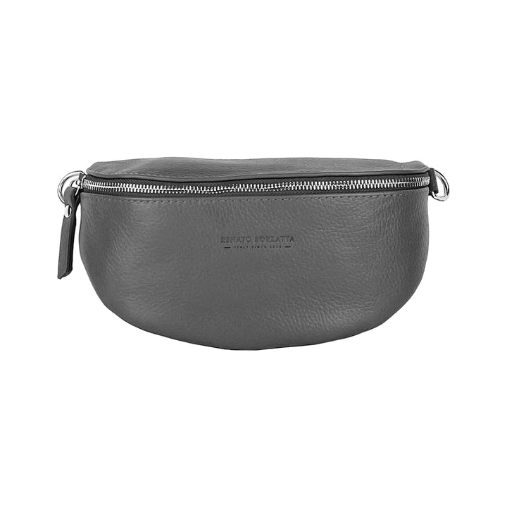 RB1015F | Waist bag with removable shoulder strap. Attachments with shiny nickel metal snap hooks - Gray color-1