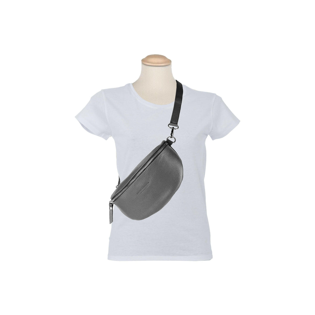 RB1015F | Waist bag with removable shoulder strap. Attachments with shiny nickel metal snap hooks - Gray color-6