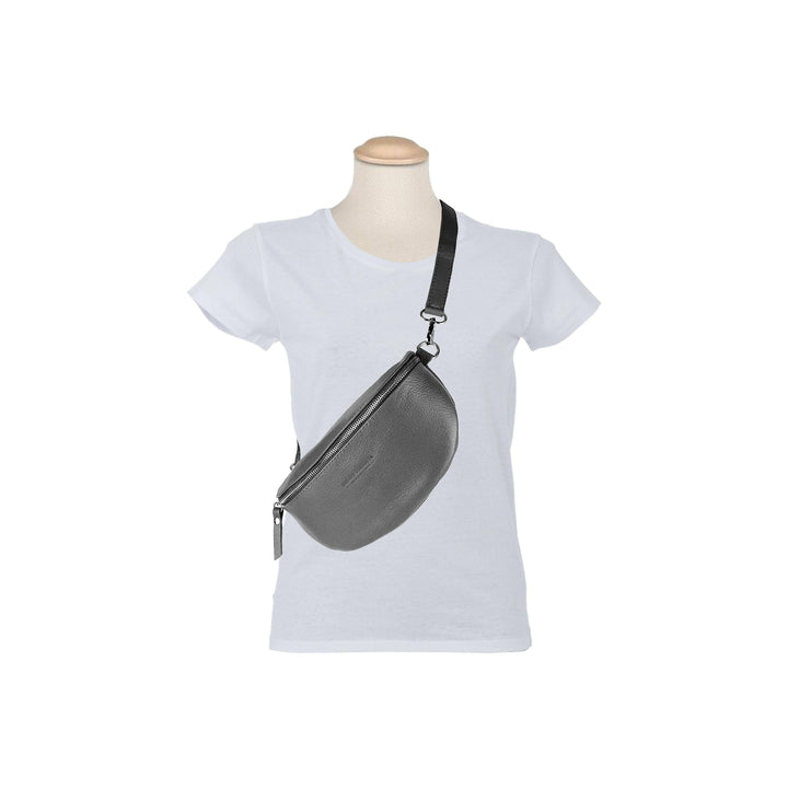 RB1015F | Waist bag with removable shoulder strap. Attachments with shiny nickel metal snap hooks - Gray color