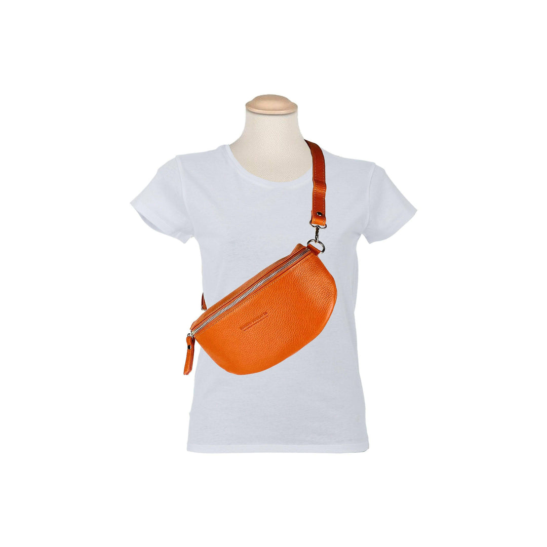 RB1015L | Waist bag with removable shoulder strap Attachments with shiny nickel metal snap hooks - Orange color