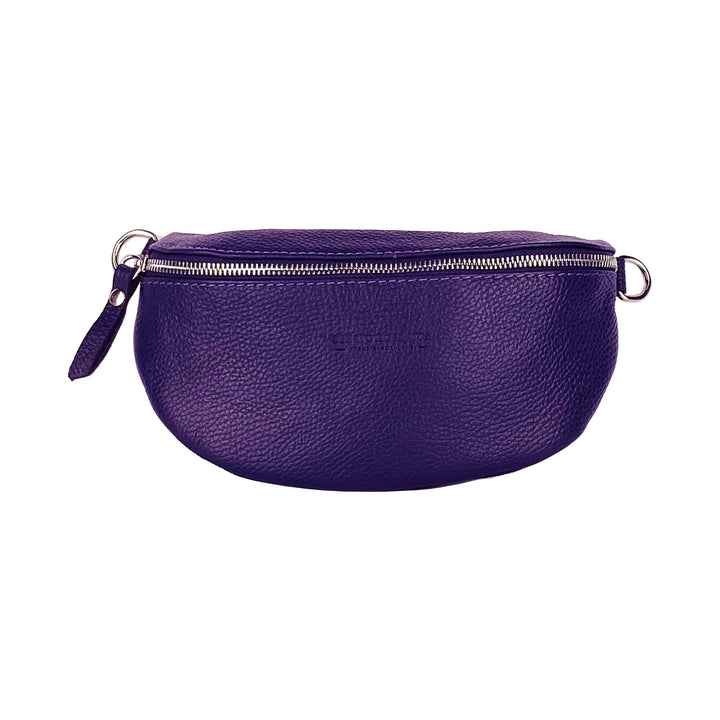 RB1015Y | Waist bag with removable shoulder strap in Genuine Leather Attachments with shiny nickel metal snap hooks - Purple color-Shangri-La Fashion