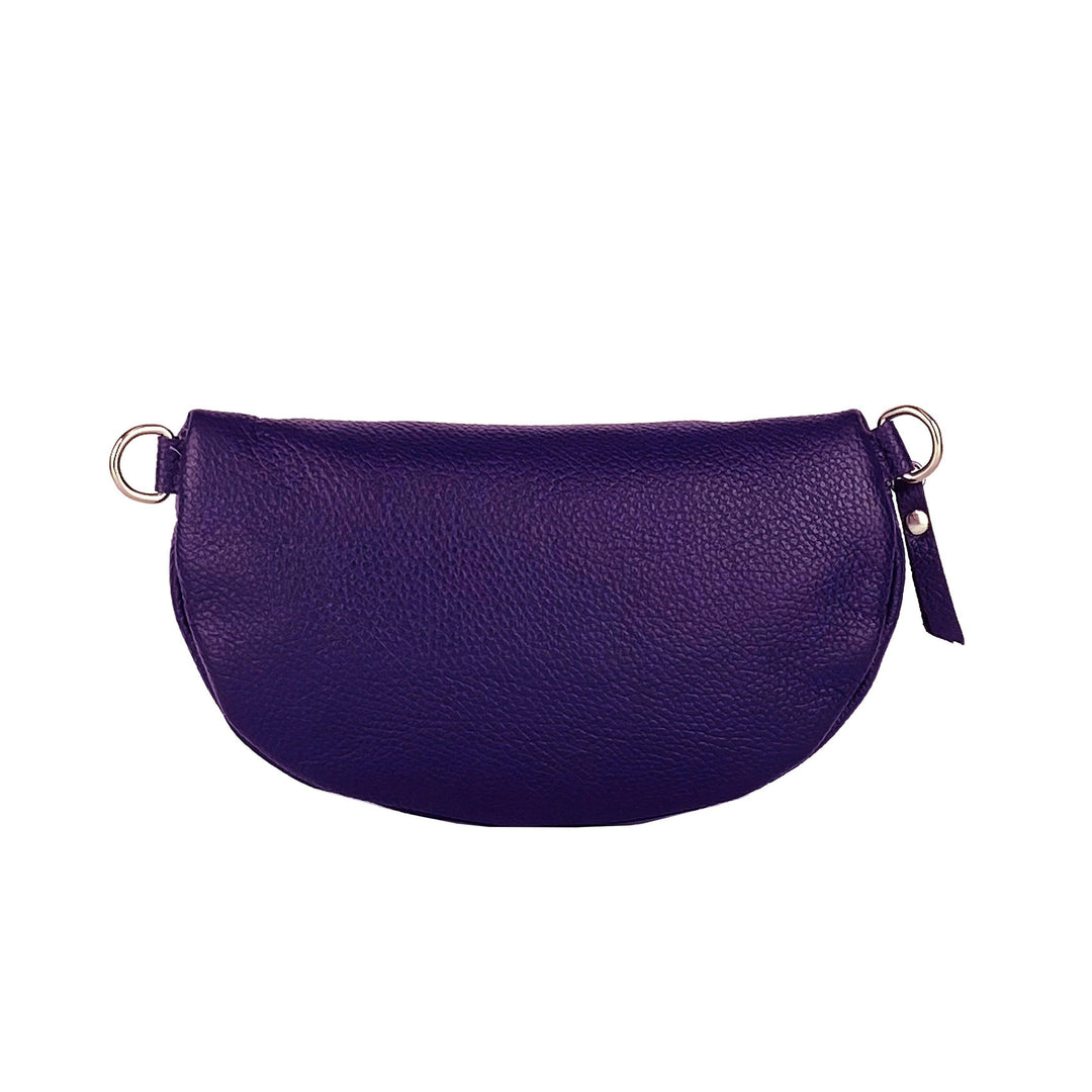 RB1015Y | Waist bag with removable shoulder strap in Genuine Leather Attachments with shiny nickel metal snap hooks - Purple color-Shangri-La Fashion