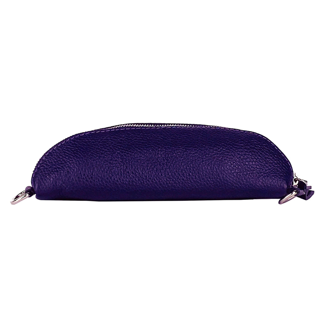 RB1015Y | Waist bag with removable shoulder strap in Genuine Leather Attachments with shiny nickel metal snap hooks - Purple color-Shangri-La Fashion