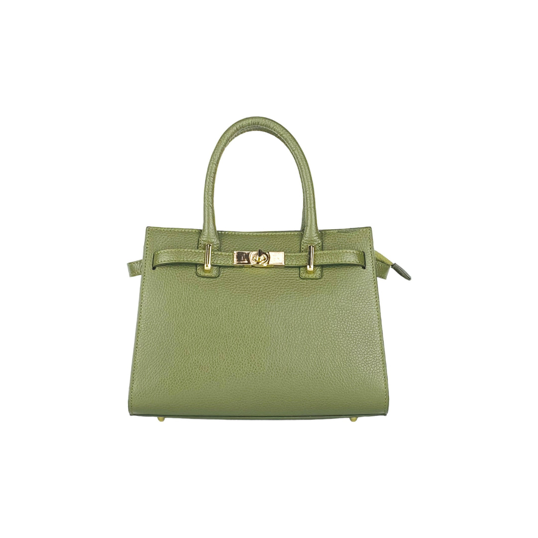 RB1016AG | Women's handbag  with removable shoulder strap. Shiny Gold metal snap hooks - Olive Green color -2