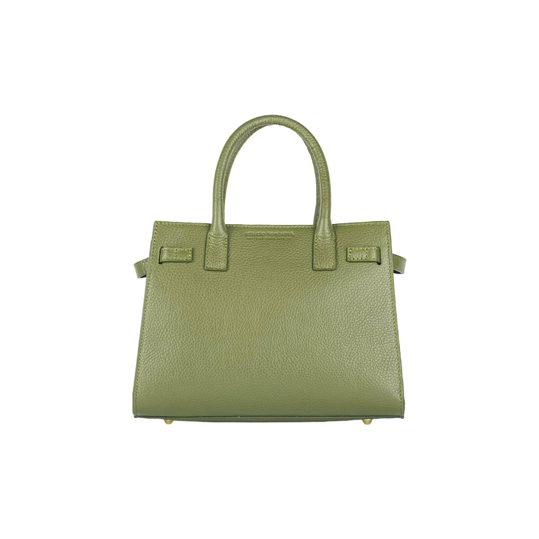 RB1016AG | Women's handbag  with removable shoulder strap. Shiny Gold metal snap hooks - Olive Green color -3
