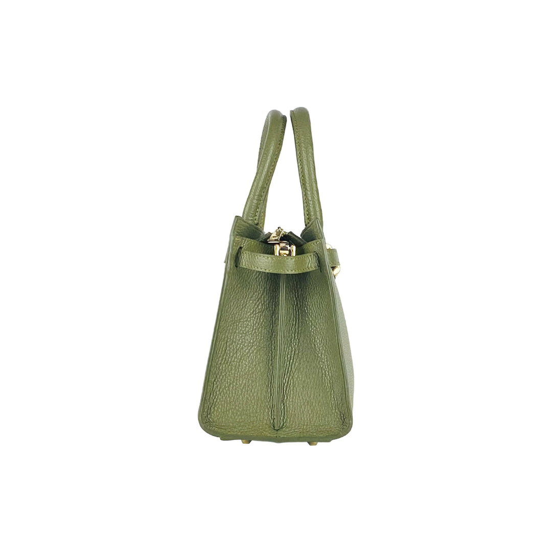 RB1016AG | Women's handbag  with removable shoulder strap. Shiny Gold metal snap hooks - Olive Green color -4