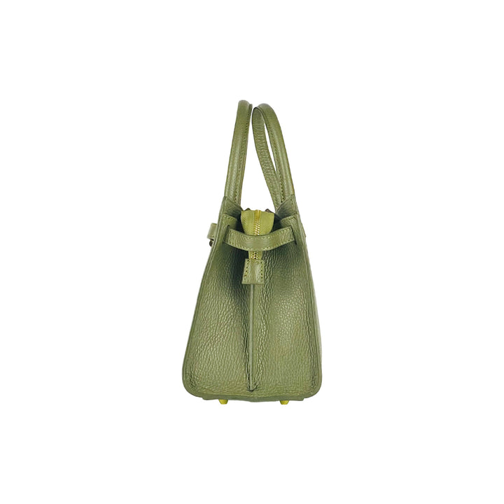 RB1016AG | Women's handbag  with removable shoulder strap. Shiny Gold metal snap hooks - Olive Green color -5