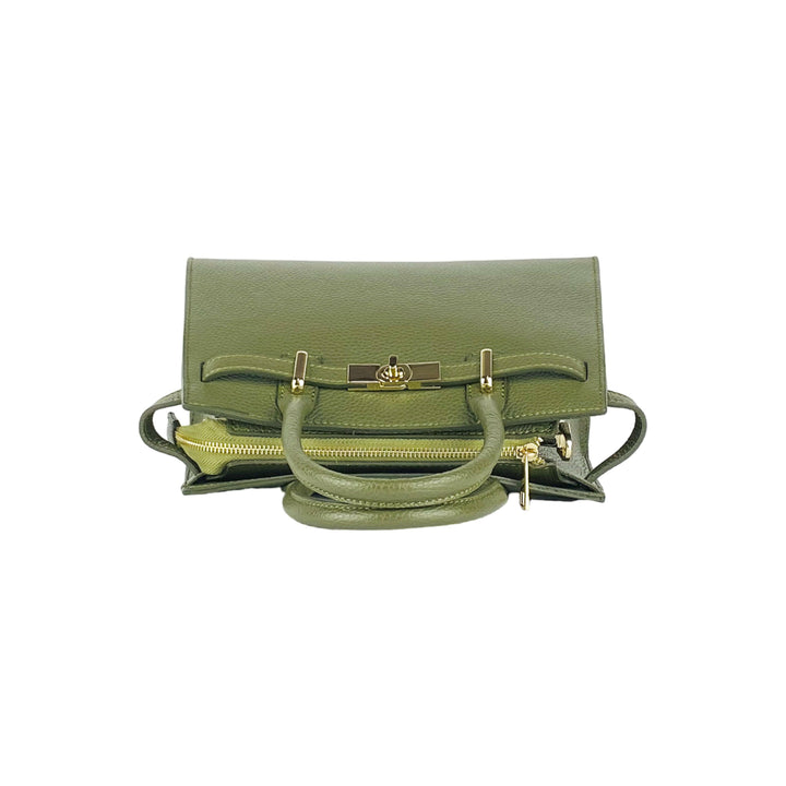 RB1016AG | Women's handbag  with removable shoulder strap. Shiny Gold metal snap hooks - Olive Green color -6