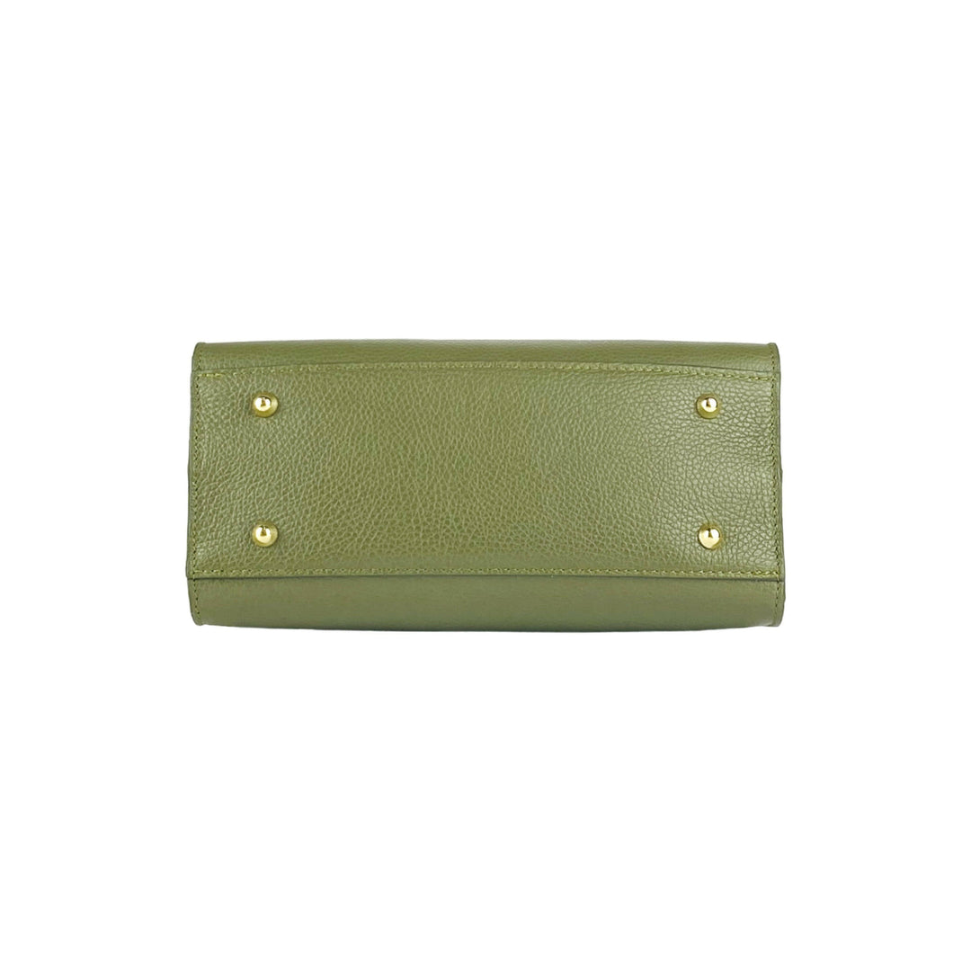 RB1016AG | Women's handbag  with removable shoulder strap. Shiny Gold metal snap hooks - Olive Green color -7