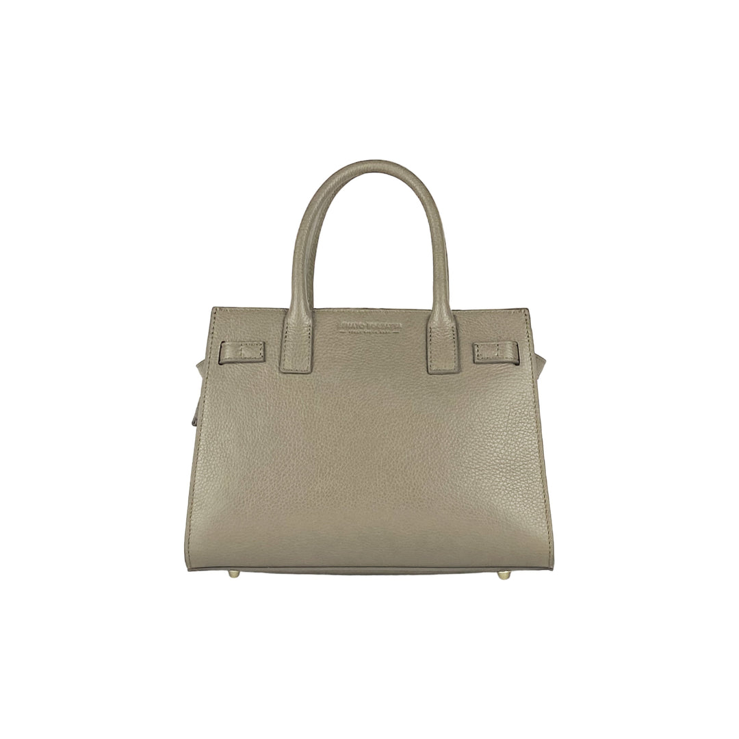 RB1016AQ | Women's handbag in genuine leather with removable shoulder strap. Attachments with shiny gold metal snap hooks - Taupe color -3