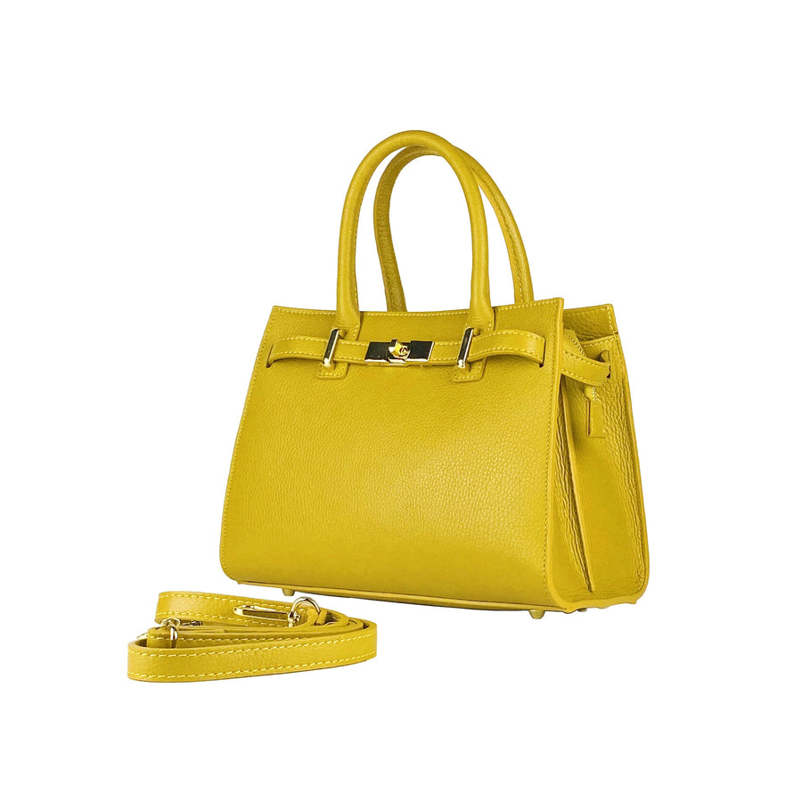 RB1016AR | Women's handbag removable shoulder strap. Attachments with shiny gold metal snap hooks - Mustard color-0