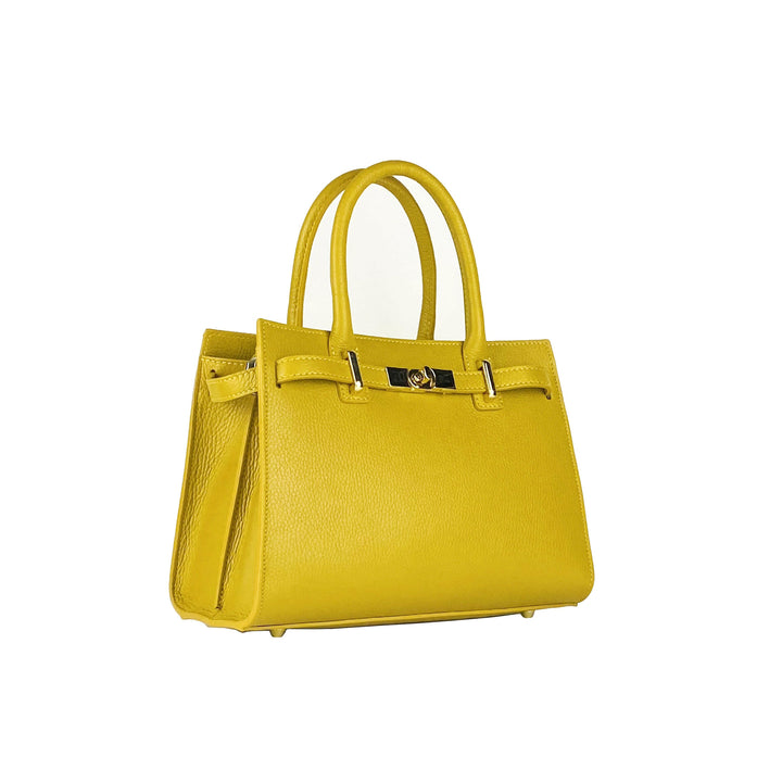 RB1016AR | Women's handbag removable shoulder strap. Attachments with shiny gold metal snap hooks - Mustard color-1