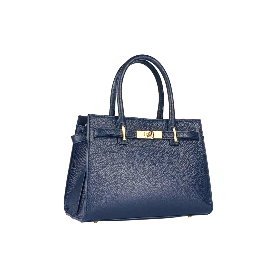 RB1016D | Women's handbag with removable shoulder strap. Attachments with shiny gold metal snap hooks - Blue color -1