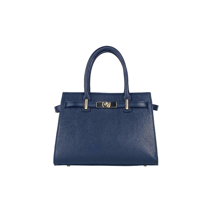 RB1016D | Women's handbag with removable shoulder strap. Attachments with shiny gold metal snap hooks - Blue color -2