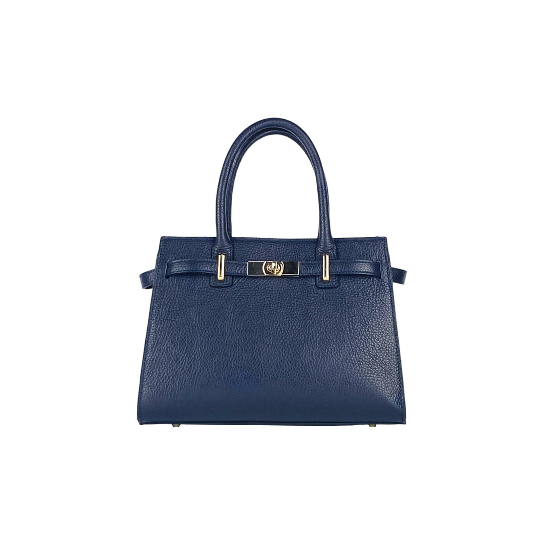 RB1016D | Women's handbag with removable shoulder strap. Attachments with shiny gold metal snap hooks - Blue color