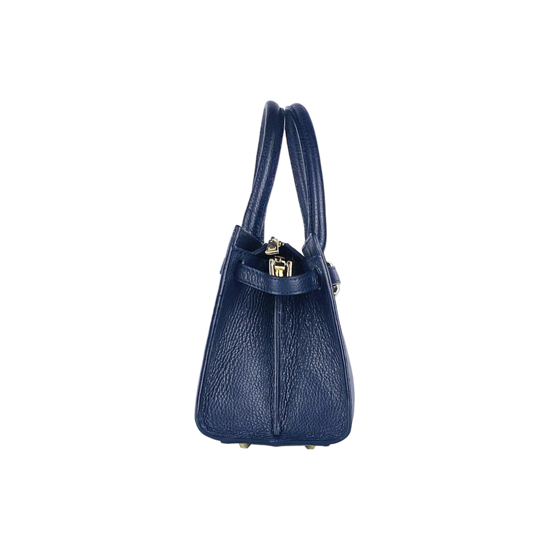 RB1016D | Women's handbag with removable shoulder strap. Attachments with shiny gold metal snap hooks - Blue color -4