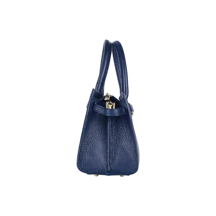 RB1016D | Women's handbag with removable shoulder strap. Attachments with shiny gold metal snap hooks - Blue color