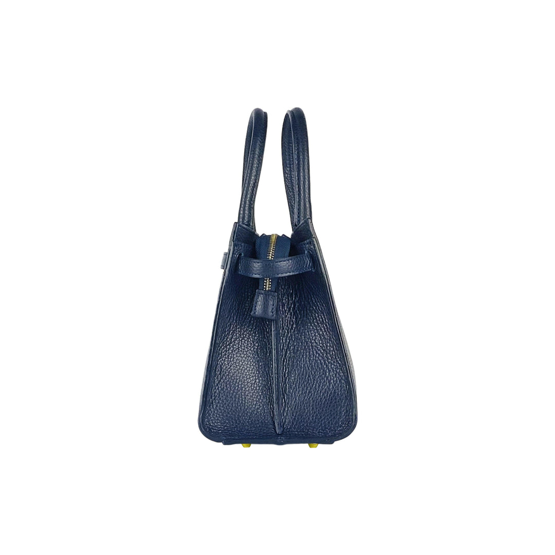 RB1016D | Women's handbag with removable shoulder strap. Attachments with shiny gold metal snap hooks - Blue color -5