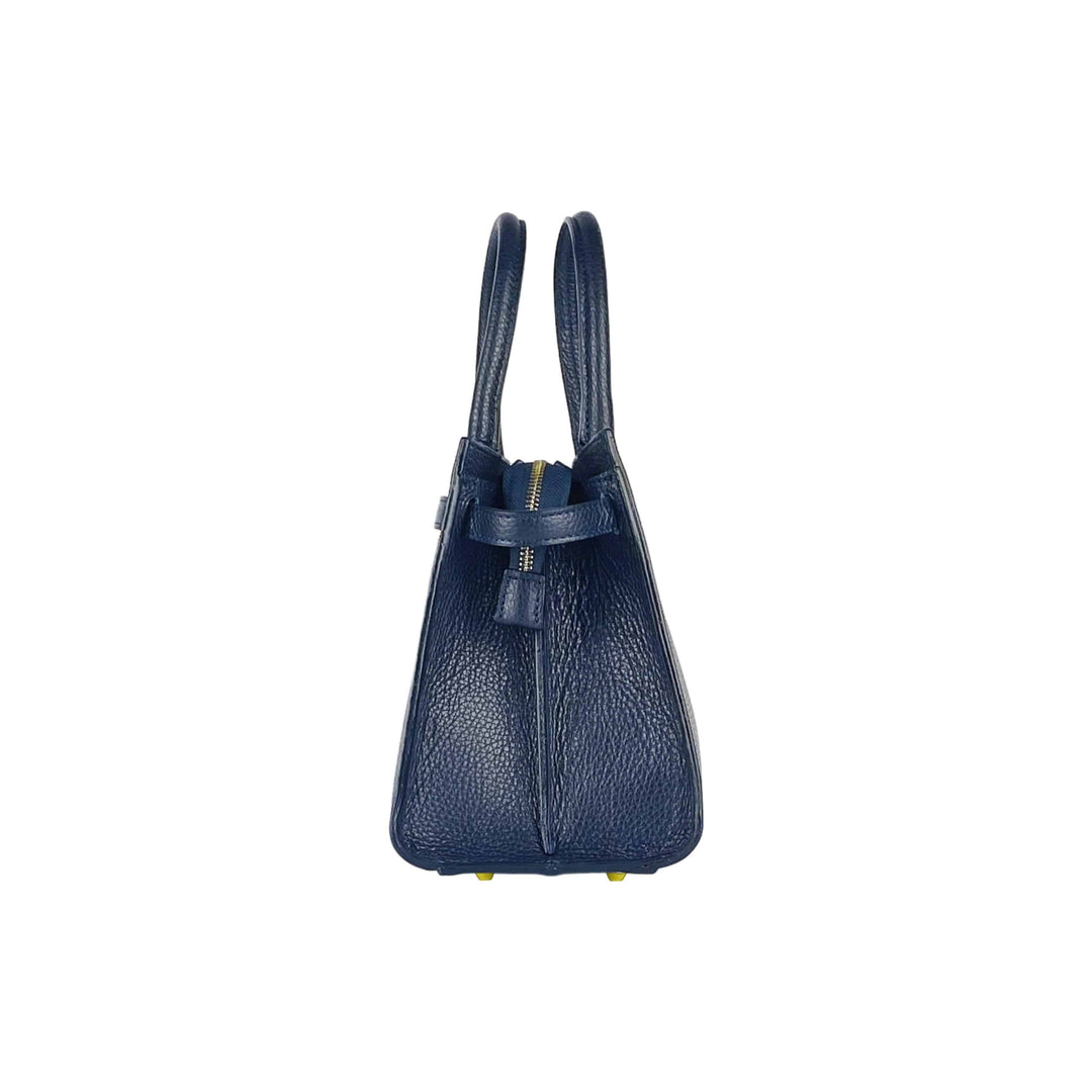 RB1016D | Women's handbag with removable shoulder strap. Attachments with shiny gold metal snap hooks - Blue color