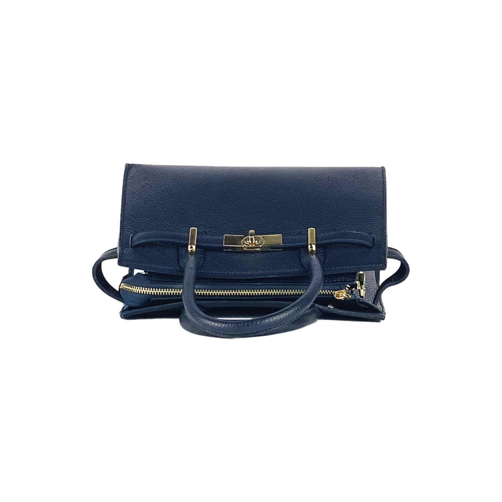 RB1016D | Women's handbag with removable shoulder strap. Attachments with shiny gold metal snap hooks - Blue color -6