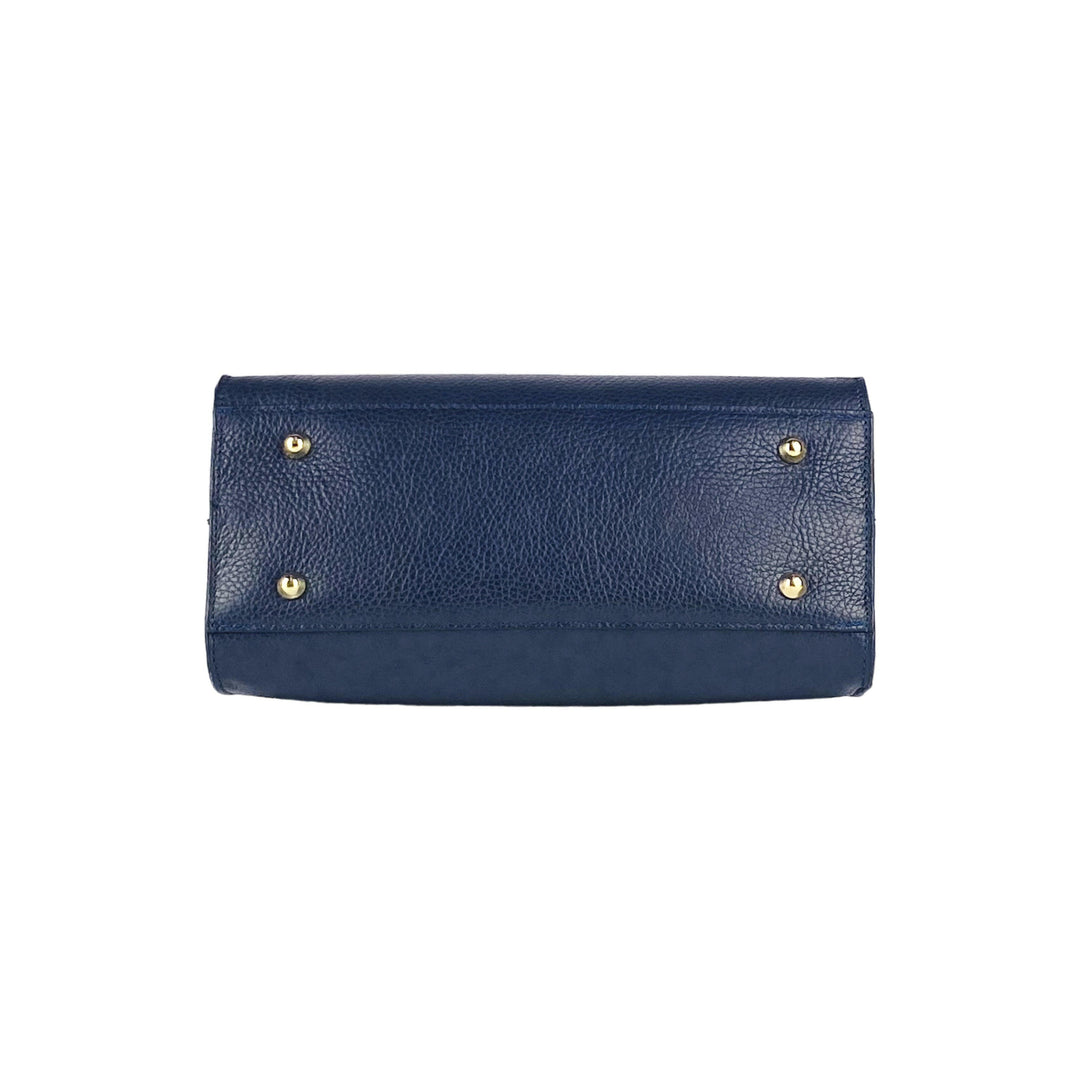 RB1016D | Women's handbag with removable shoulder strap. Attachments with shiny gold metal snap hooks - Blue color -7