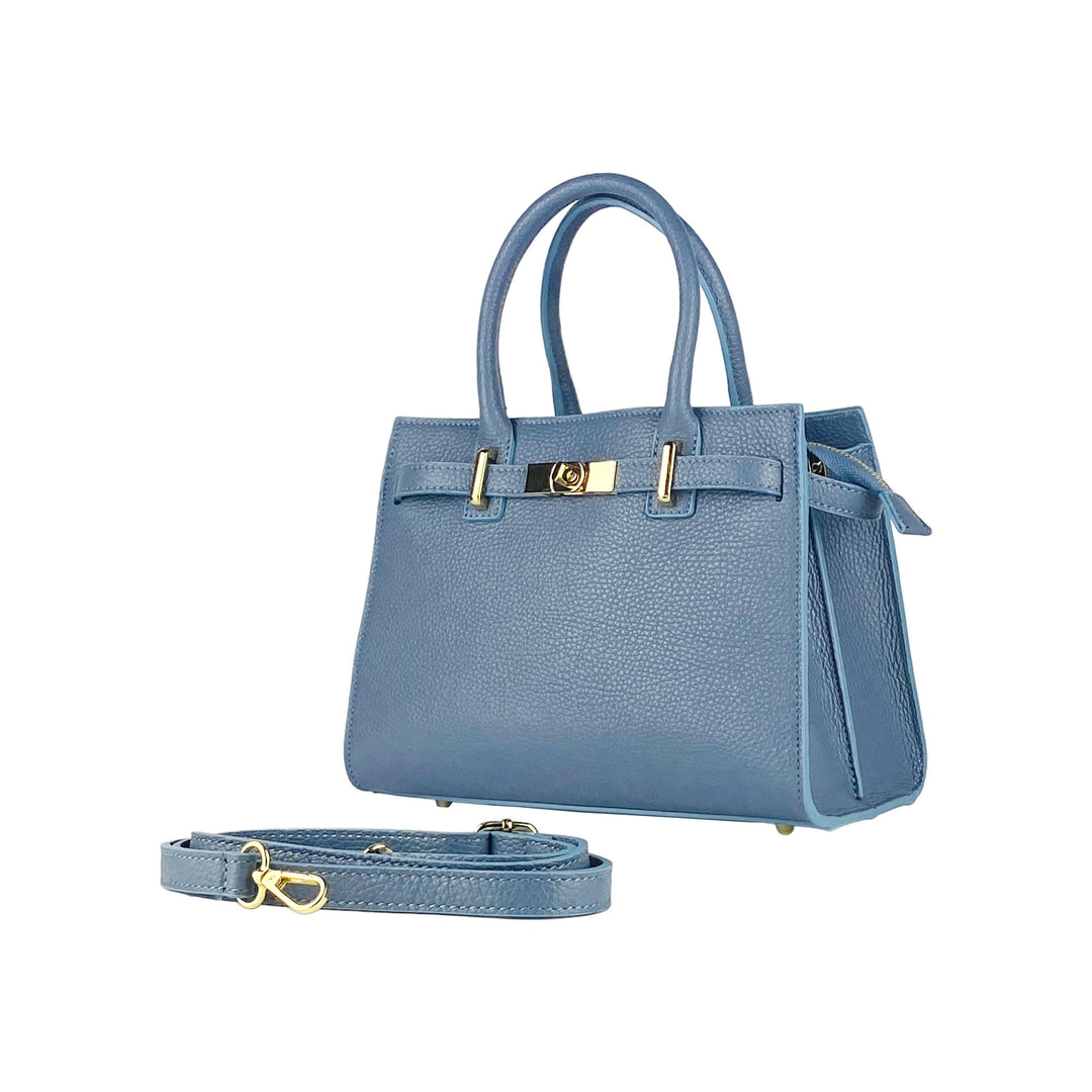 Women's handbag in genuine leather Made in Italy with removable shoulder strap. -Air force blue color -0