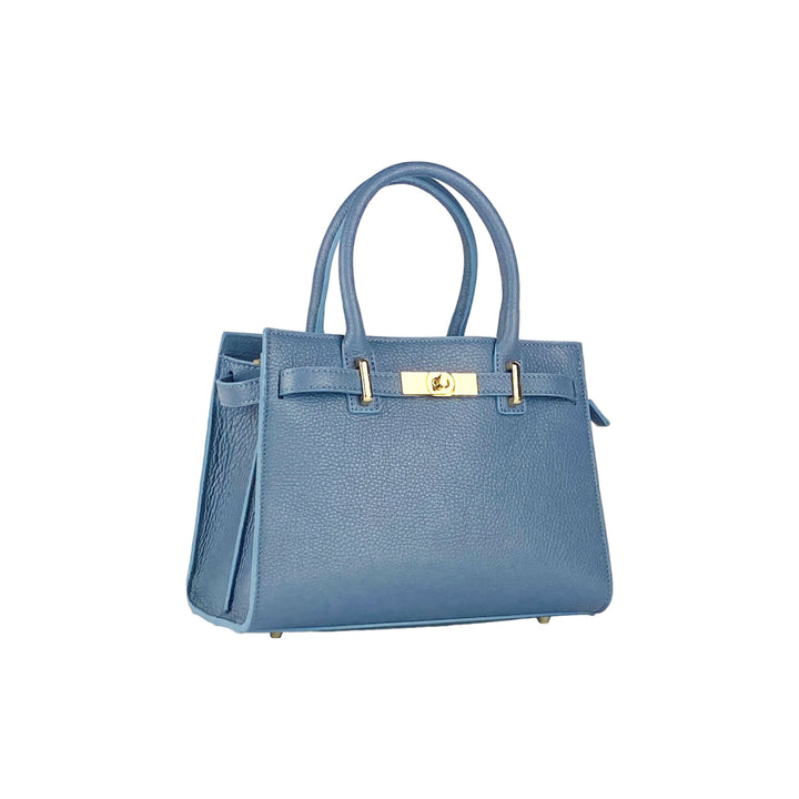 Women's handbag in genuine leather Made in Italy with removable shoulder strap. -Air force blue color -1