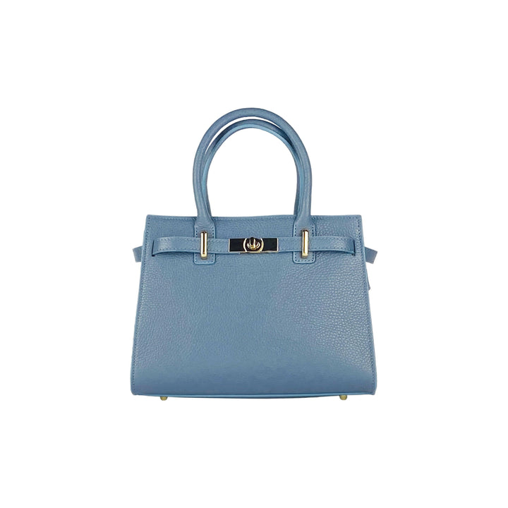 Women's handbag in genuine leather Made in Italy with removable shoulder strap. -Air force blue color -2