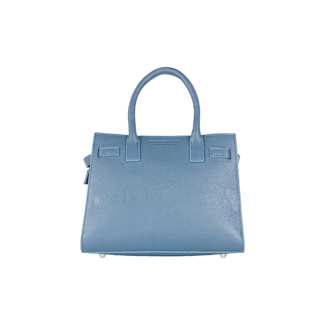 Women's handbag in genuine leather Made in Italy with removable shoulder strap. -Air force blue color -3