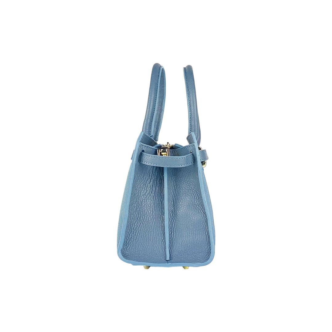 Women's handbag in genuine leather Made in Italy with removable shoulder strap. -Air force blue color -4