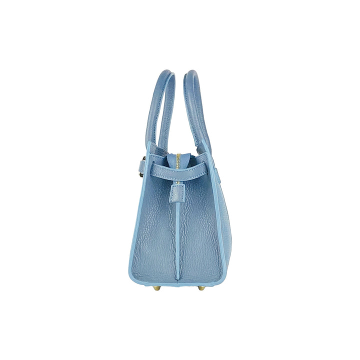 Women's handbag in genuine leather Made in Italy with removable shoulder strap. -Air force blue color -5