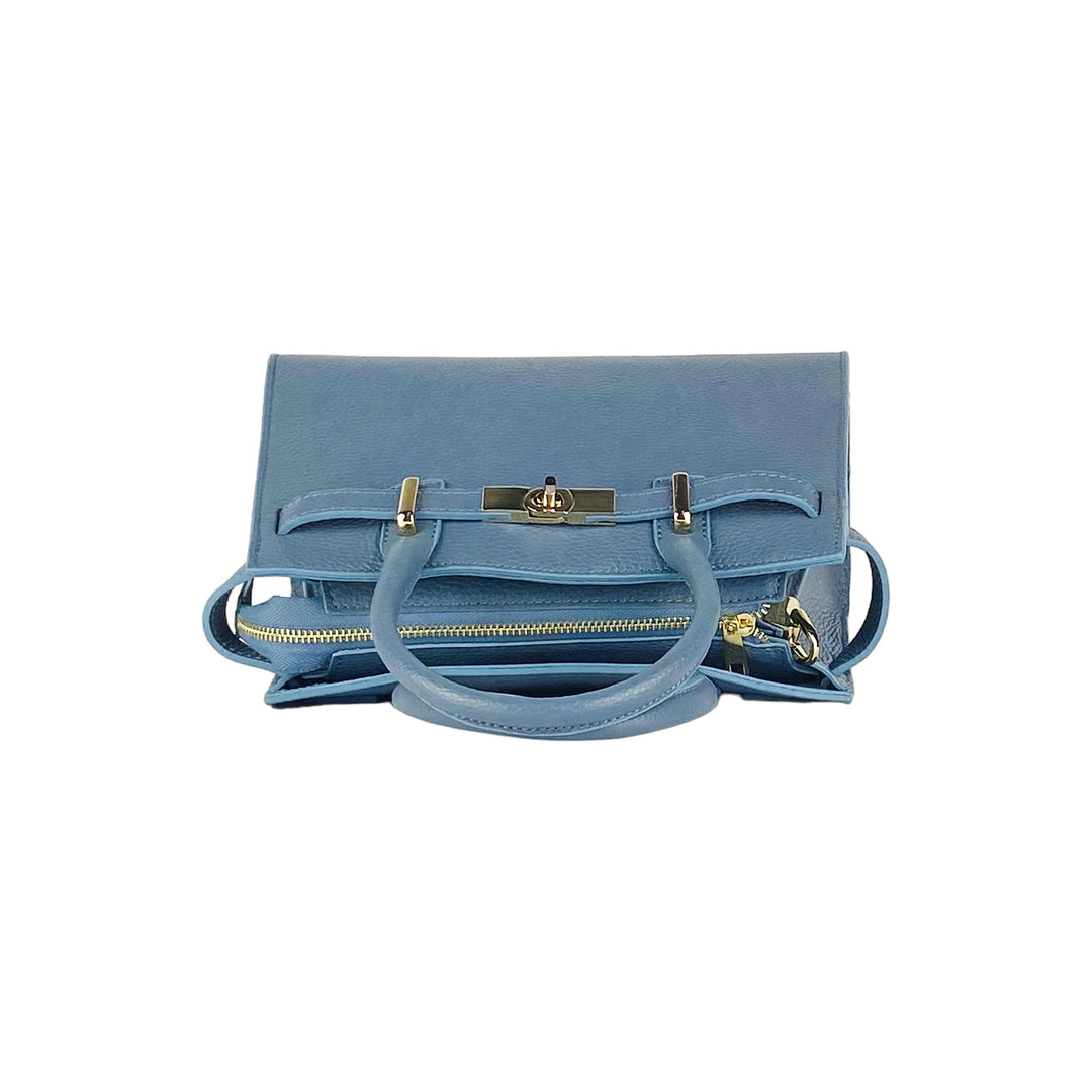 Women's handbag in genuine leather Made in Italy with removable shoulder strap. -Air force blue color -6