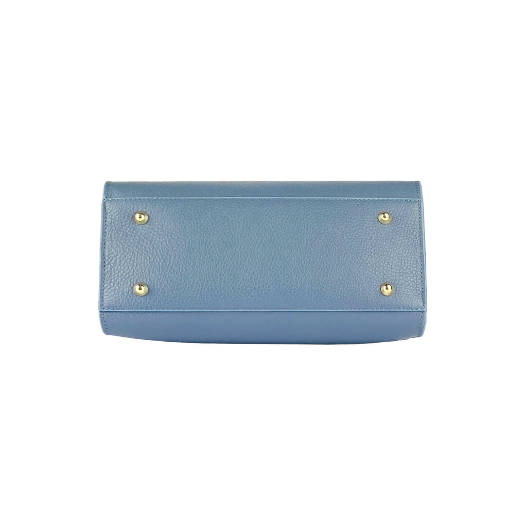 Women's handbag in genuine leather Made in Italy with removable shoulder strap. -Air force blue color -7