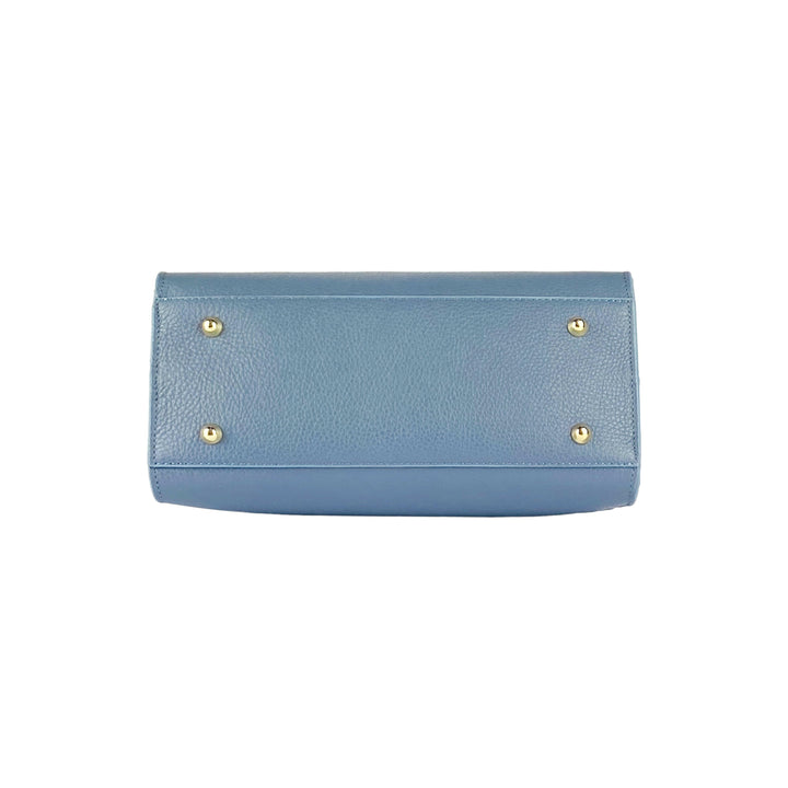 Women's handbag in genuine leather Made in Italy with removable shoulder strap. -Air force blue color -7