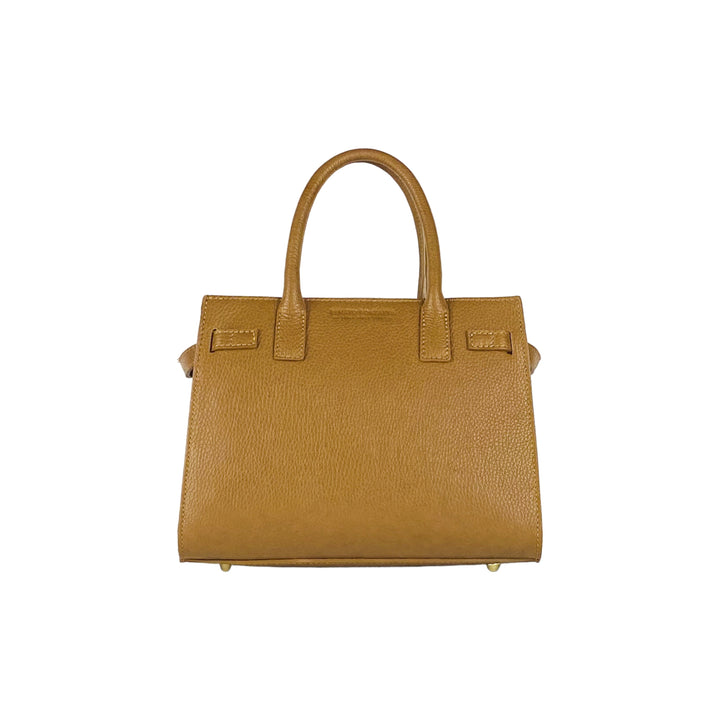 RB1016S | Women's handbag in genuine leather with removable shoulder strap. Attachments with shiny gold metal snap hooks - Cognac color-3