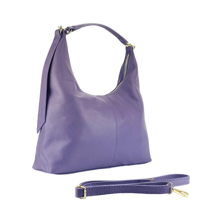 RB1017Y | Soft women's shoulder bag with removable shoulder strap. Attachments with shiny gold metal snap hooks - Purple color -0