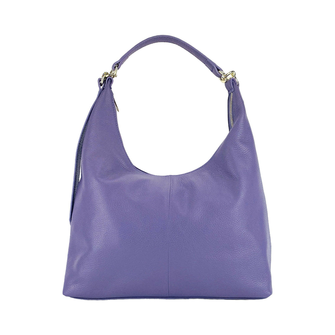 RB1017Y | Soft women's shoulder bag with removable shoulder strap. Attachments with shiny gold metal snap hooks - Purple color -1